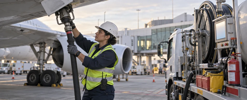 Illustration of a person working as an aircraft refueller