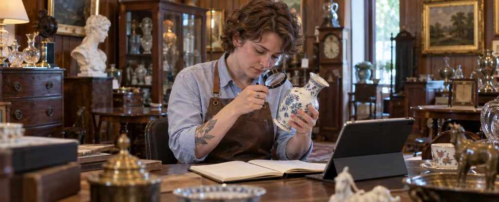 Illustration of a person working as an antique dealer