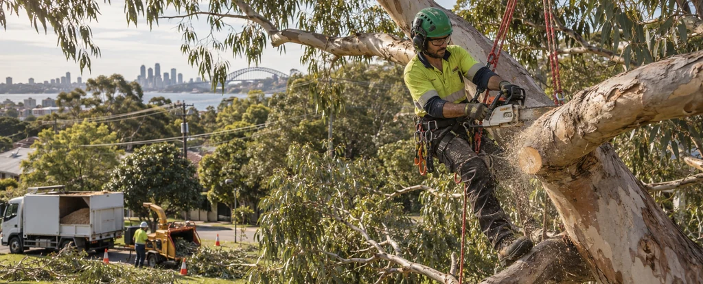 Illustration of a person working as an arborist