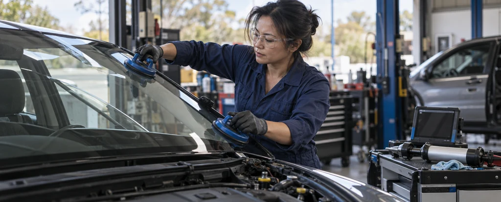 Illustration of a person working as an auto glazier
