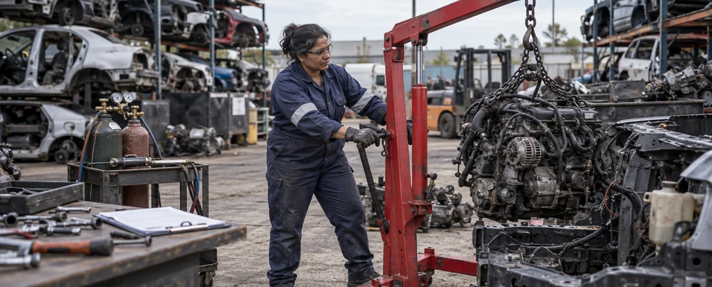 Illustration of a person working as an automotive dismantler