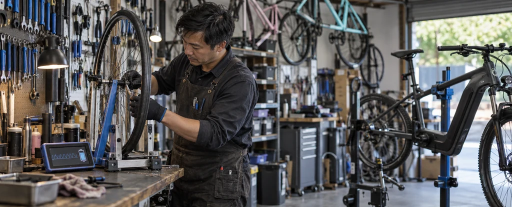Illustration of a person working as a bicycle mechanic