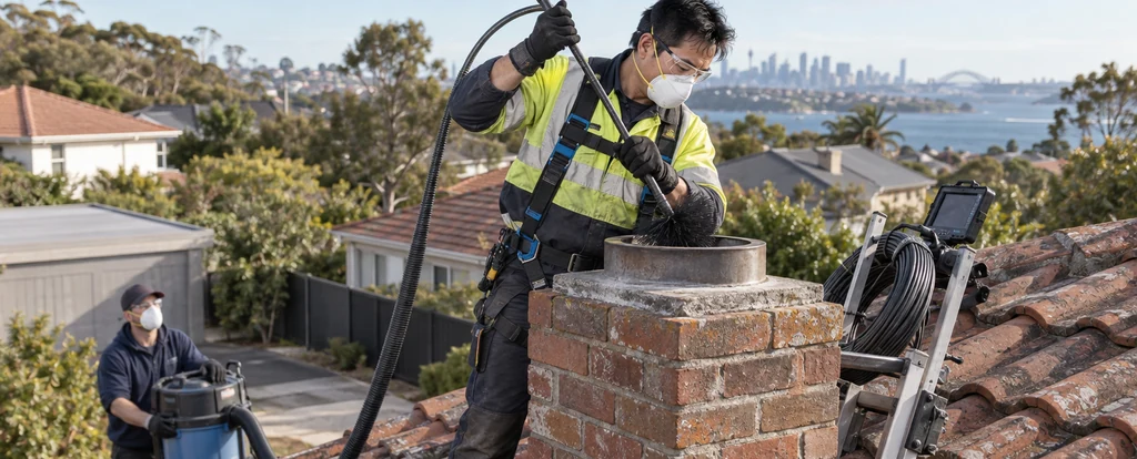 Illustration of a person working as a chimney sweep