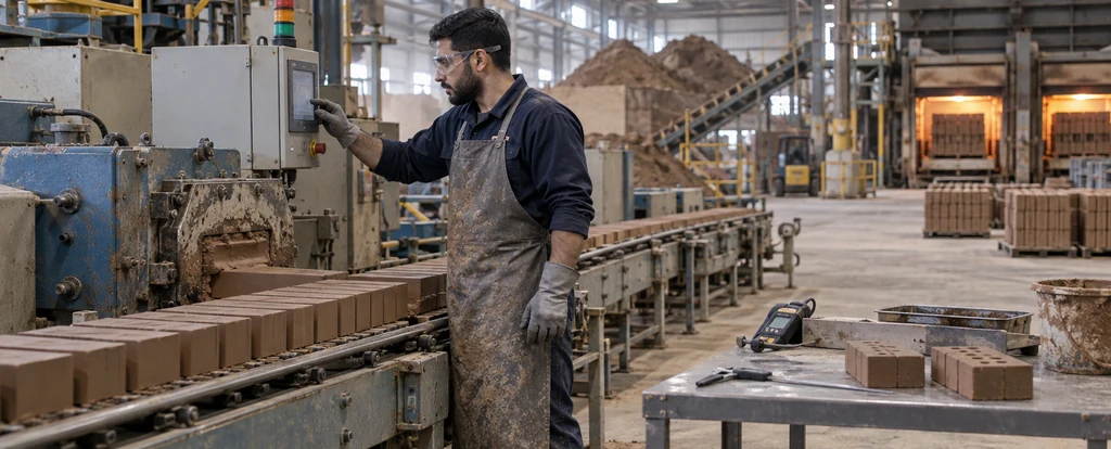 Illustration of a person working as a clay products machine operator