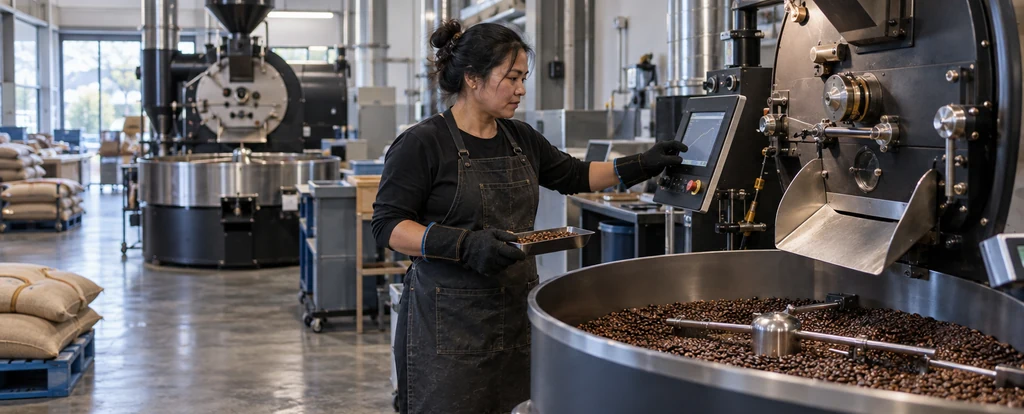 Illustration of a person working as a coffee roaster