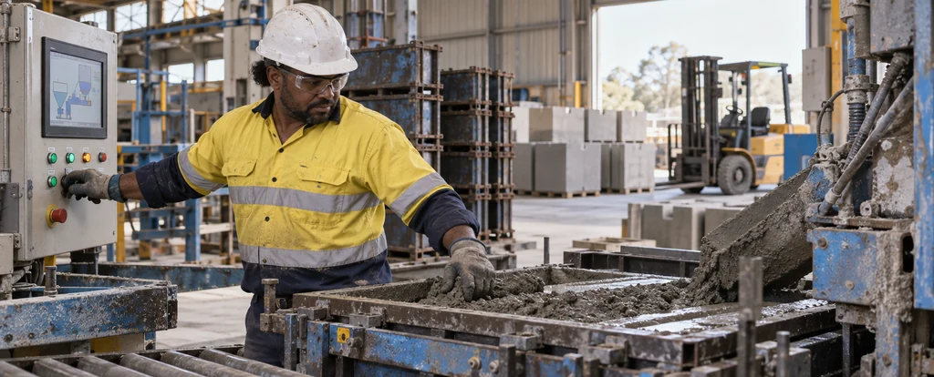 Illustration of a person working as a concrete products machine operator
