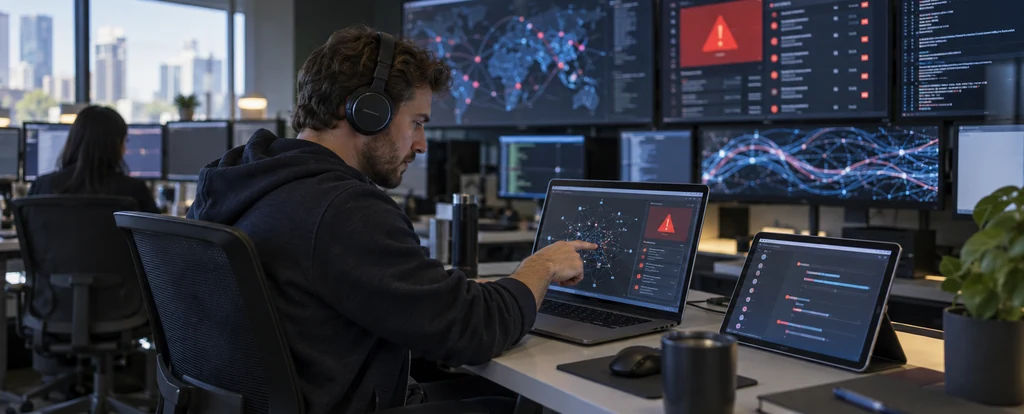 Illustration of a person working as a cyber security engineer