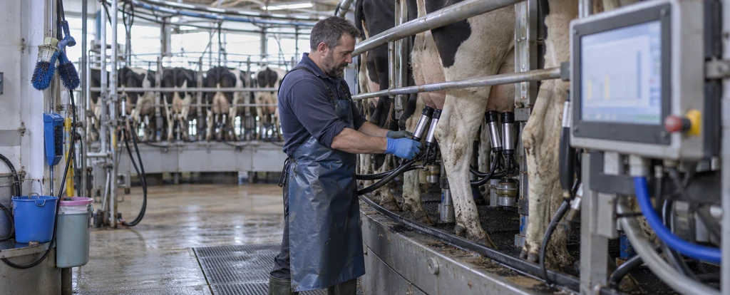 Illustration of a person working as a dairy farm worker