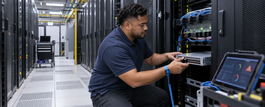Illustration of a person working as a data centre technician