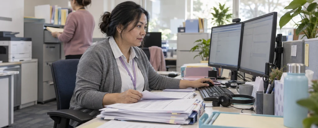 Illustration of a person working as a data entry clerk