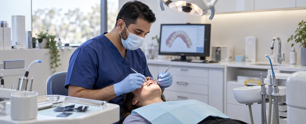 Illustration of a person working as a dental hygienist