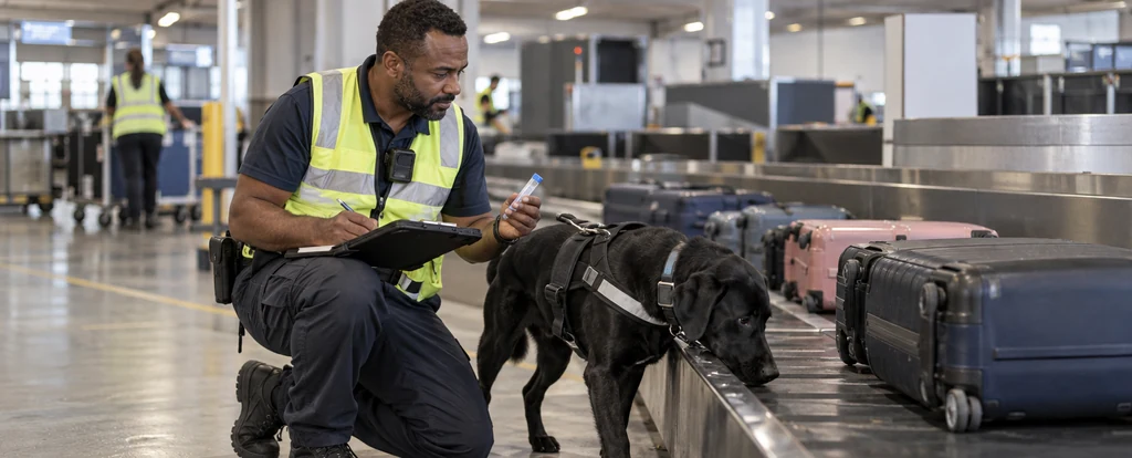 Illustration of a person working as a detector dog handler