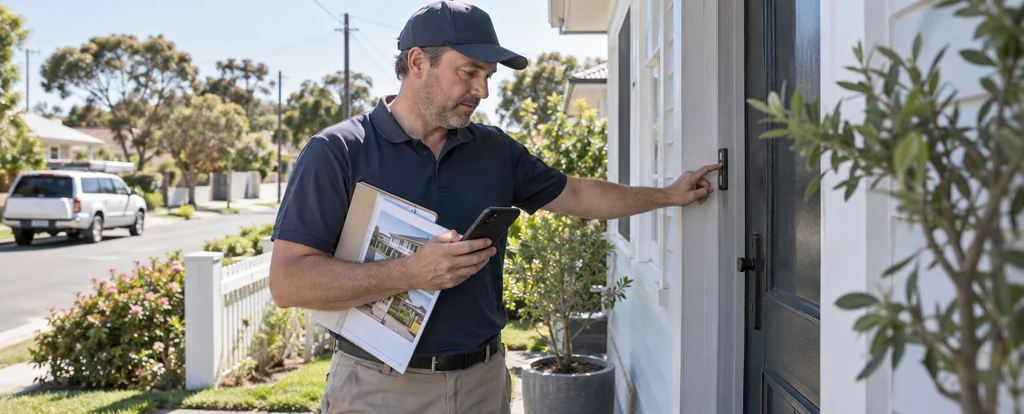Illustration of a person working as a door-to-door salesperson