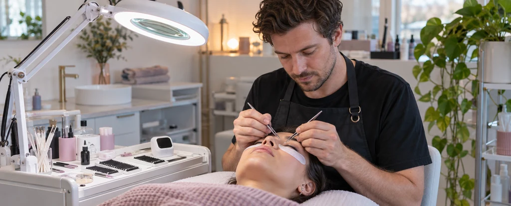 Illustration of a person working as an eyelash technician