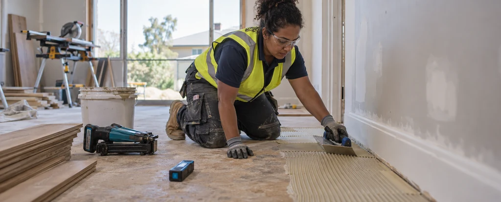 Illustration of a person working as a flooring installer