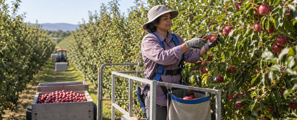Illustration of a person working as a fruit picker