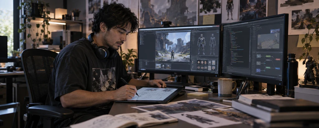 Illustration of a person working as a game designer