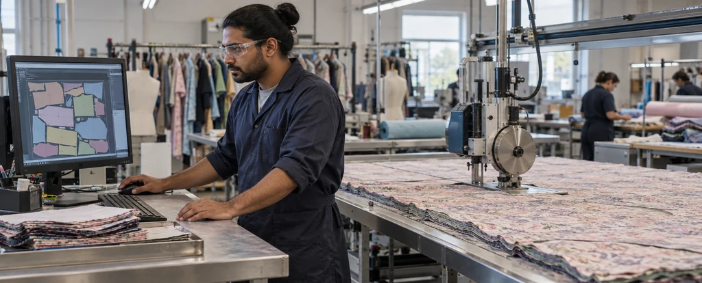 Illustration of a person working as a garment cutter
