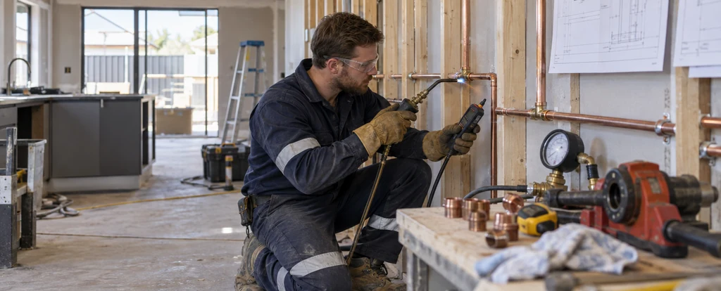 Illustration of a person working as a gasfitter