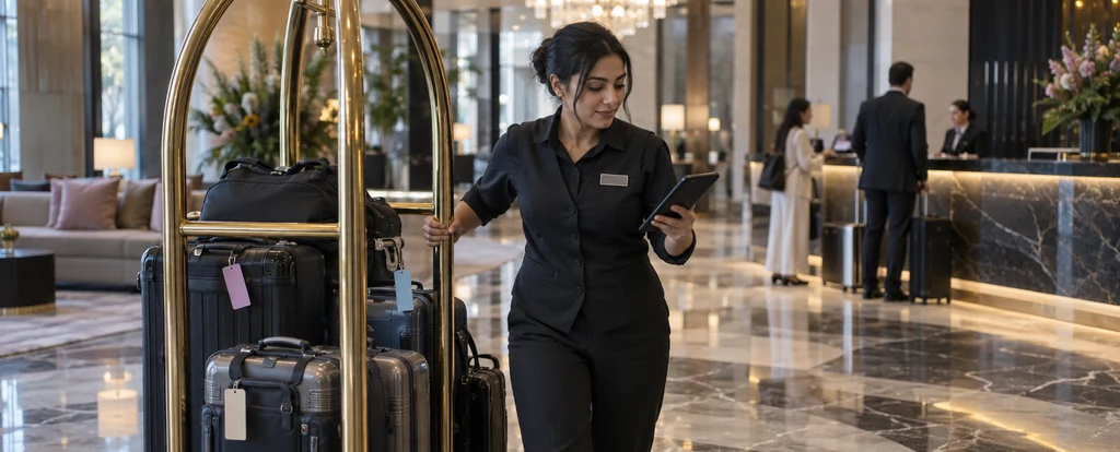 Illustration of a person working as a hotel porter