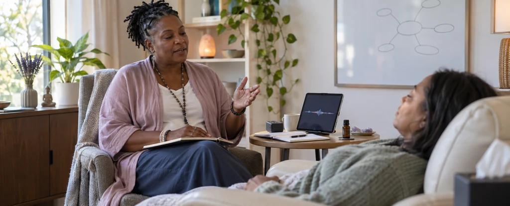 Illustration of a person working as a hypnotherapist
