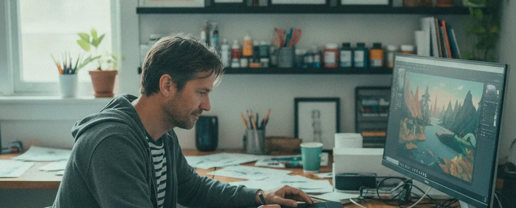 Illustration of a person working as an illustrator