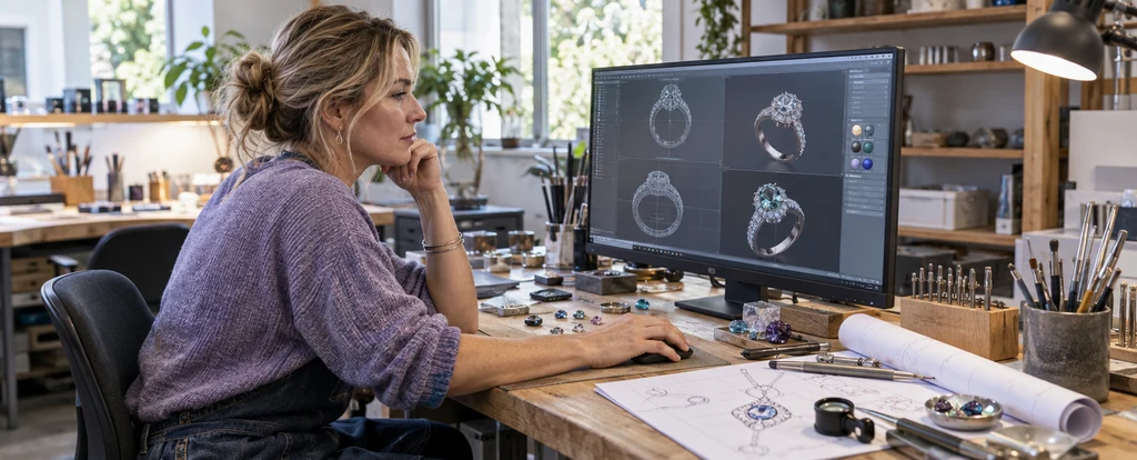 Illustration of a person working as a jewellery designer