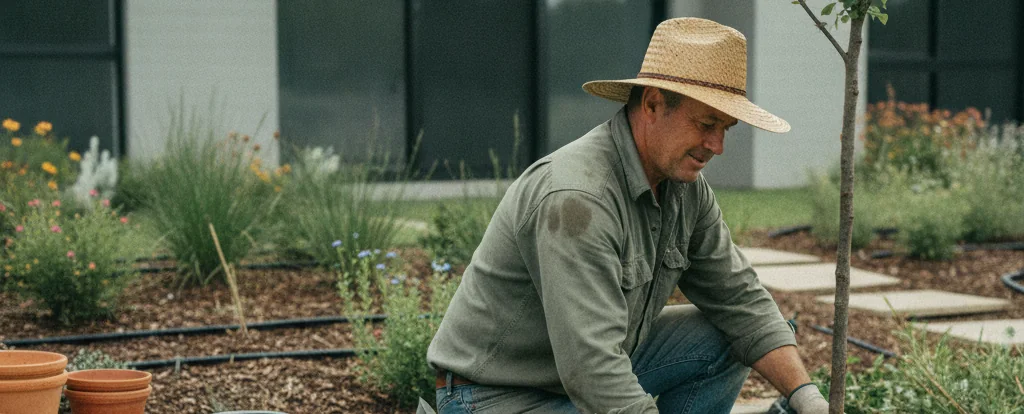 Illustration of a person working as a landscaper