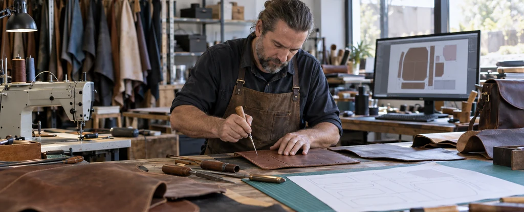 Illustration of a person working as a leather goods maker
