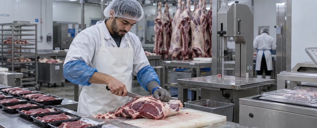 Illustration of a person working as a meat boner and slicer