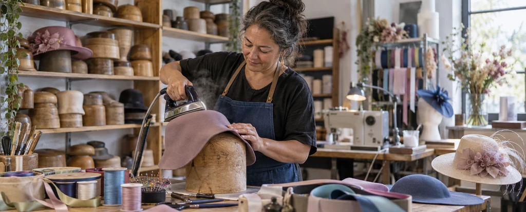 Illustration of a person working as a milliner