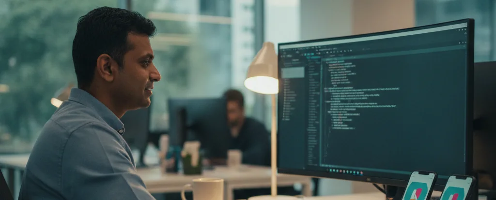 Illustration of a person working as a mobile app developer