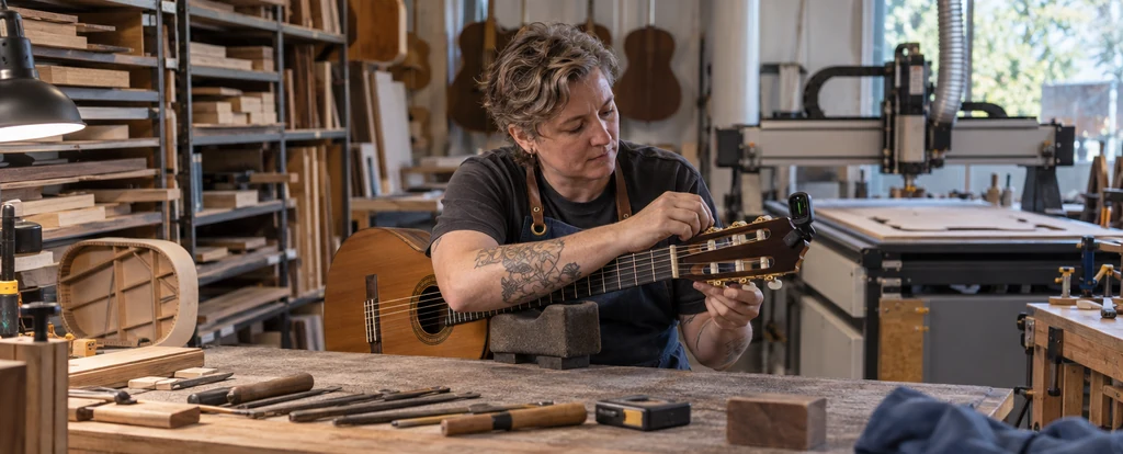 Illustration of a person working as a musical instrument maker