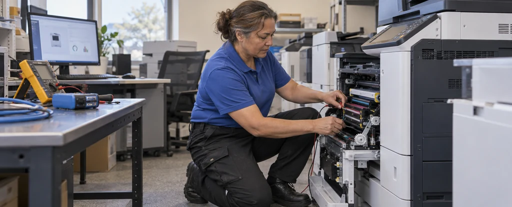 Illustration of a person working as an office equipment technician