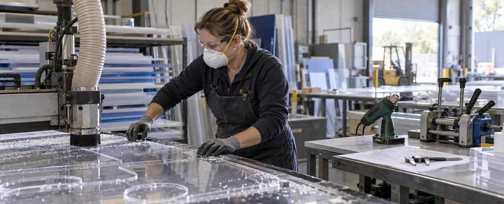 Illustration of a person working as a plastics fabricator
