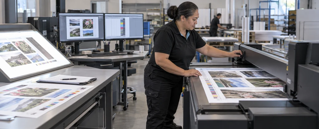 Illustration of a person working as a pre-press operator