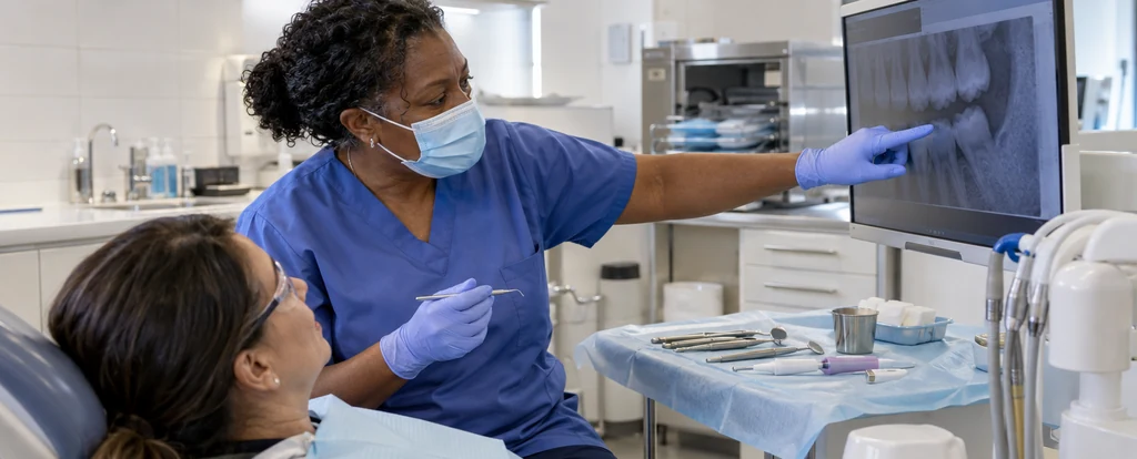 Illustration of a person working as a public health dentist