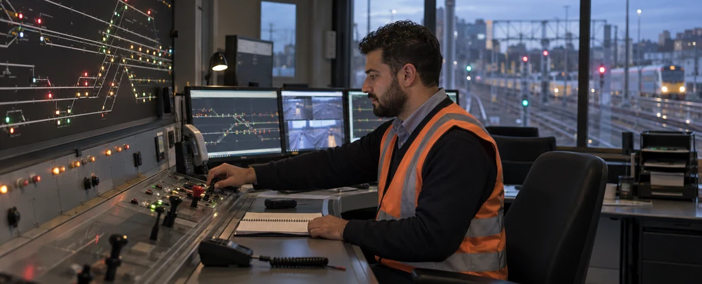 Illustration of a person working as a railway signaller
