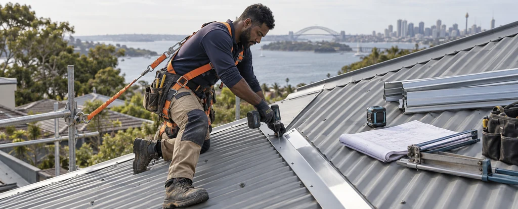 Illustration of a person working as a roof plumber