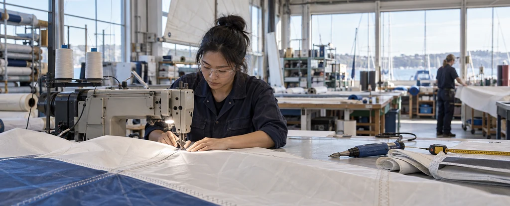 Illustration of a person working as a sail maker
