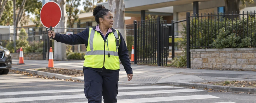 Illustration of a person working as a school crossing supervisor