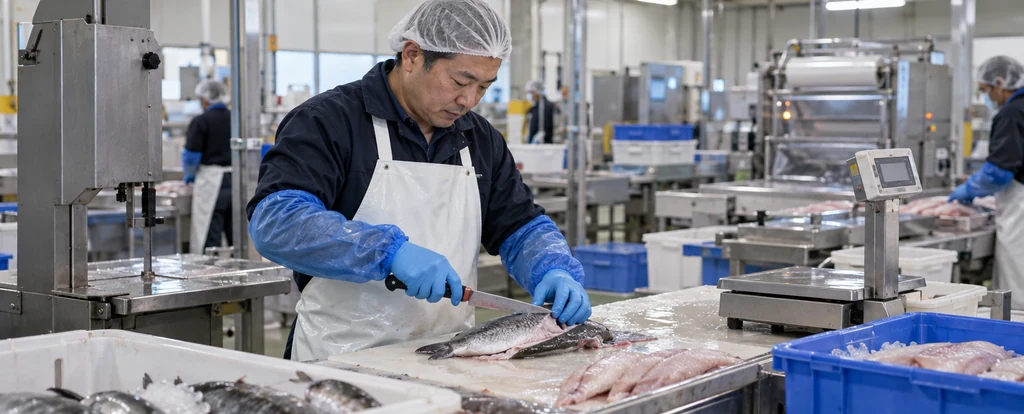 Illustration of a person working as a seafood process worker