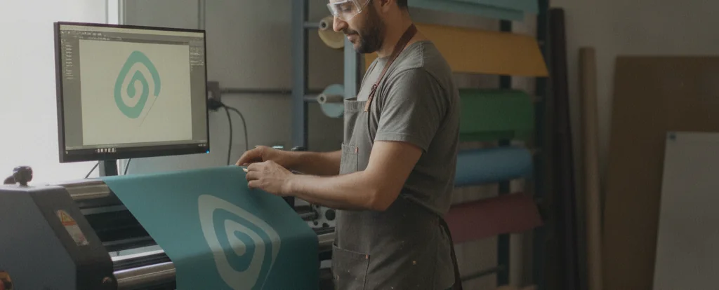 Illustration of a person working as a sign writer
