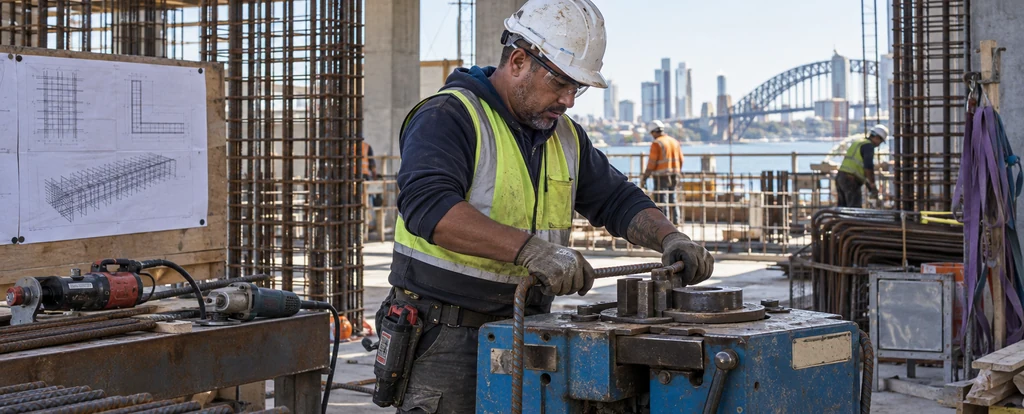 Illustration of a person working as a steel fixer
