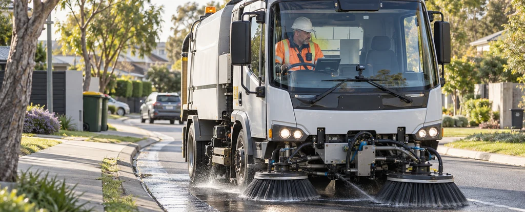 Illustration of a person working as a street sweeper operator