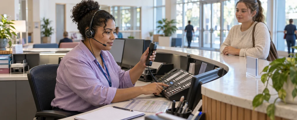 Illustration of a person working as a switchboard operator
