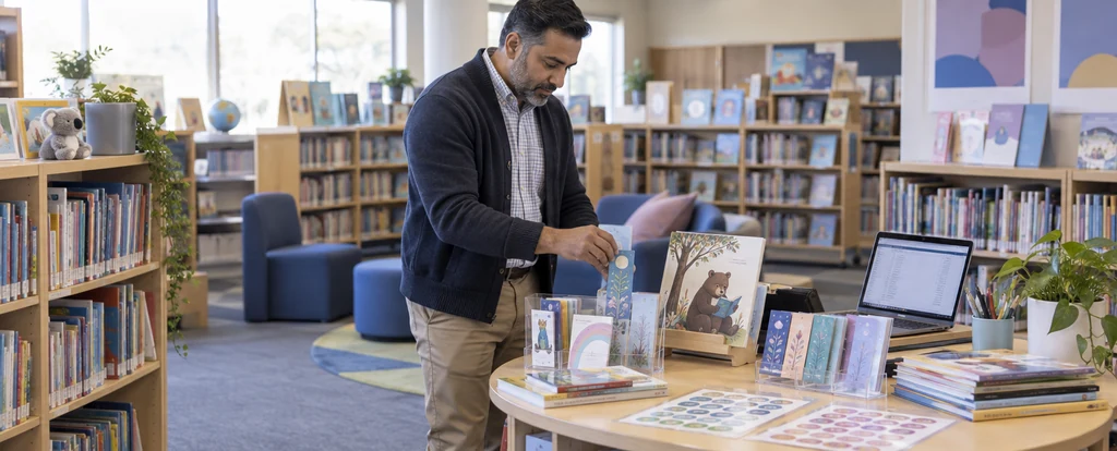 Illustration of a person working as a teacher librarian