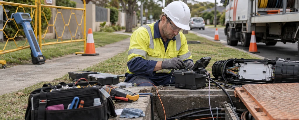 Illustration of a person working as a telecommunications cable jointer