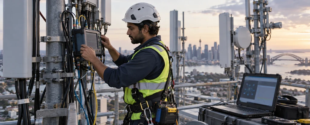 Illustration of a person working as a telecommunications field engineer