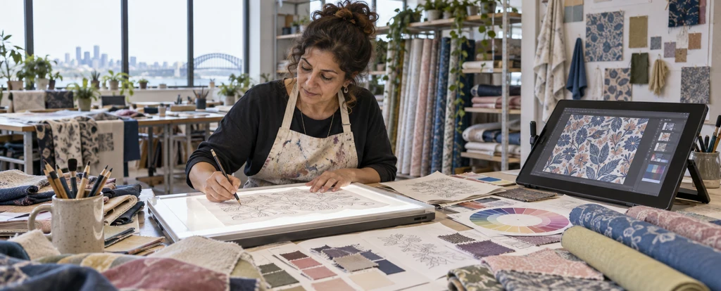 Illustration of a person working as a textile designer